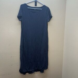 Eileen Fisher Dress Women's M Hemp Organic Cotton Midi Lagenlook Minimalist Navy